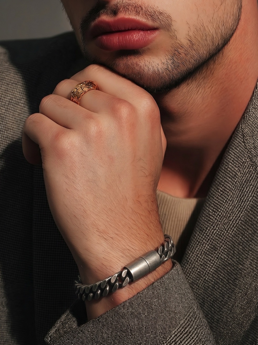 Men's Silver and Black Bracelet